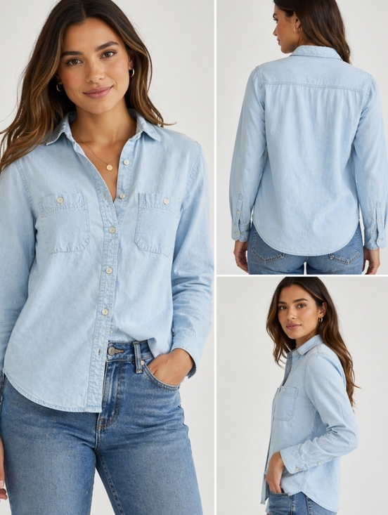 Madewell Tops - Madewell Slim Chambray Button Down Shirt Light Blue Utility Pocket Cotton Top M